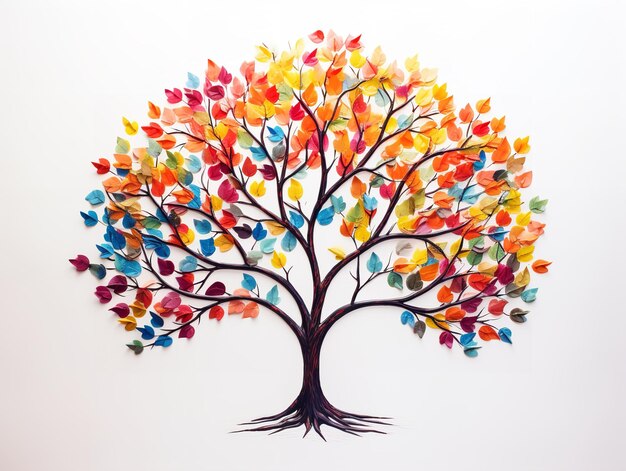 Tree with Multicolored Leaves Diversity and Change Isolated on White Background AI Generated