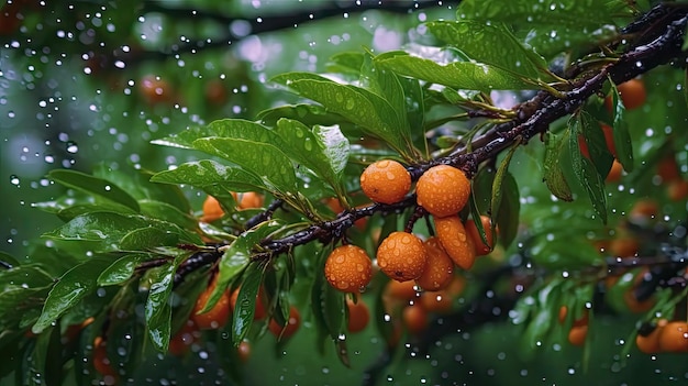 A tree with orange fruit on it