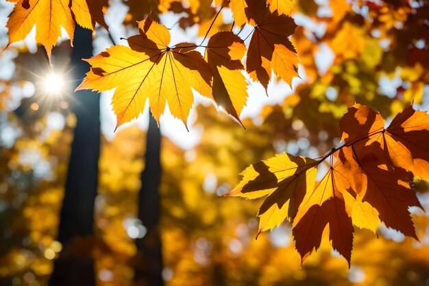 A tree with orange leaves in the sunlight