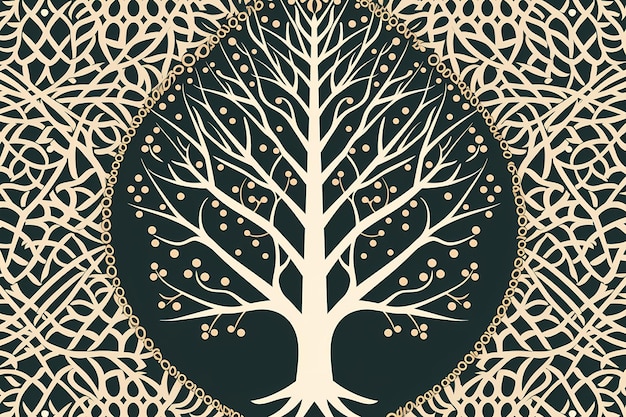 Photo a tree with a pattern of branches and leaves on a gold background.