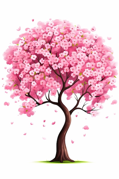 Foto un albero con fiori rosa che soffia nel vento generativo ai