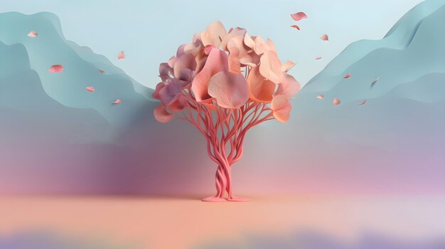 A tree with pink flowers on it and the word love