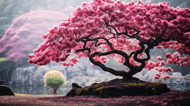 a tree with pink flowers