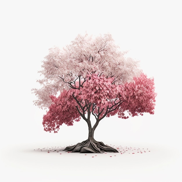 분홍색 잎과 체리라는 단어가 있는 나무