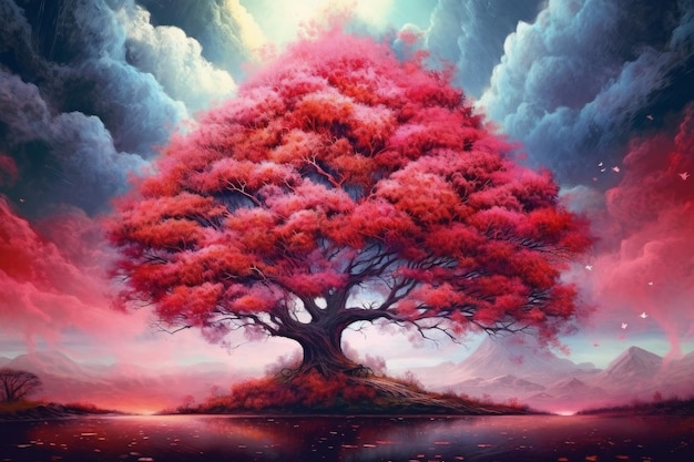 A tree with a pink tree in the middle