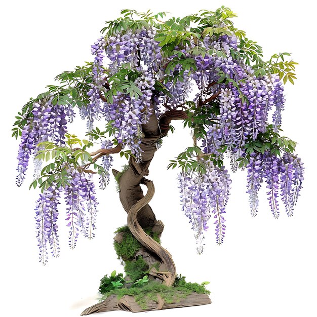 Photo a tree with purple flowers and green leaves