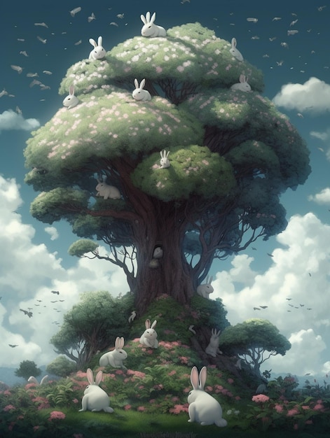 A tree with rabbits on it