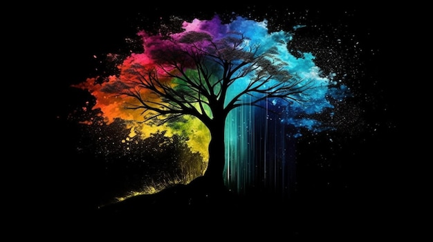 A tree with rainbow colors on it