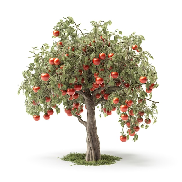 A tree with red apples on it