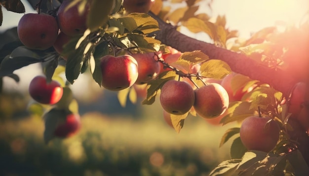 A tree with red apples on it