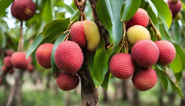 Photo a tree with red fruit that has a green band around it