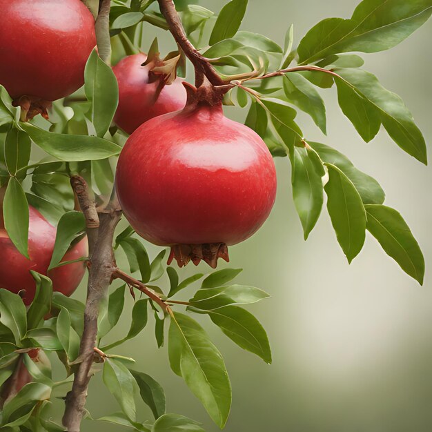 Photo a tree with a red pomegranate on it