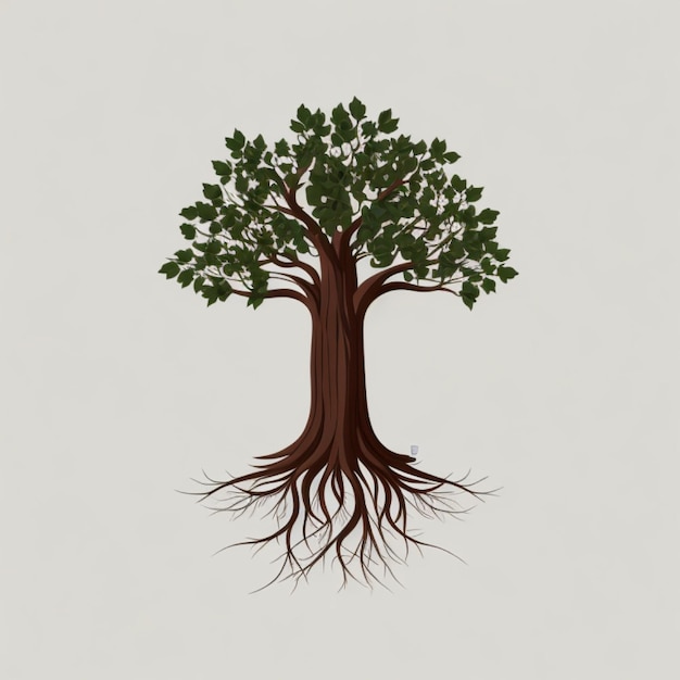 A tree with roots on a white background