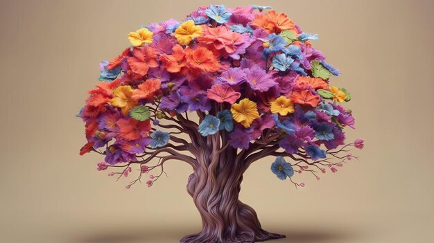tree with the shape of brain colorful flowers