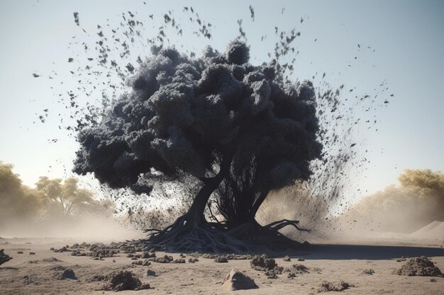 A tree with smoke coming out of it