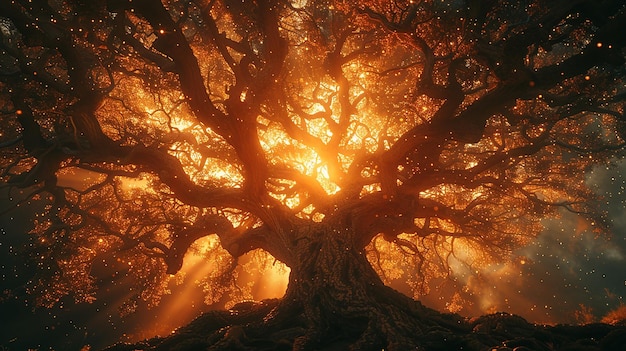 a tree with the sun shining through it