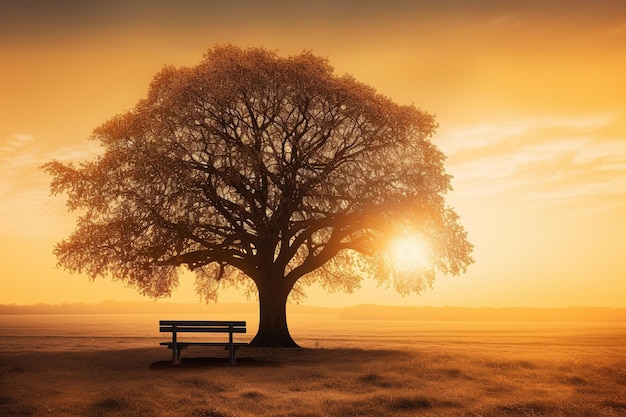 A tree with a sunset in the background