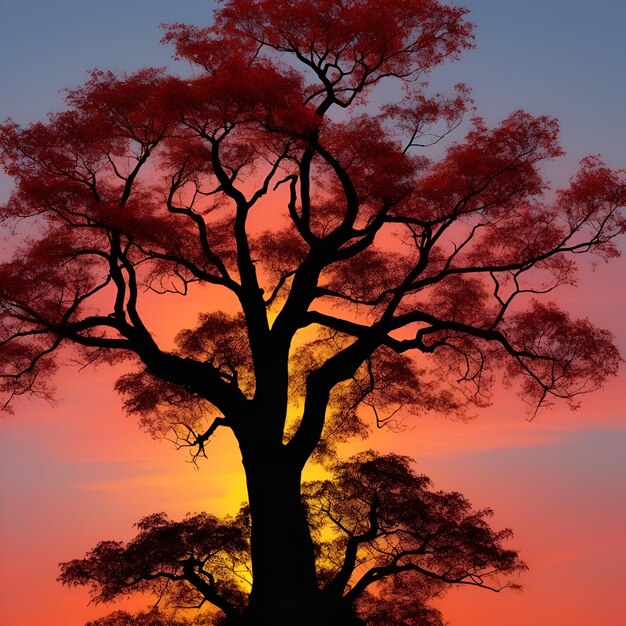 Photo a tree with a sunset behind it and the sun behind it