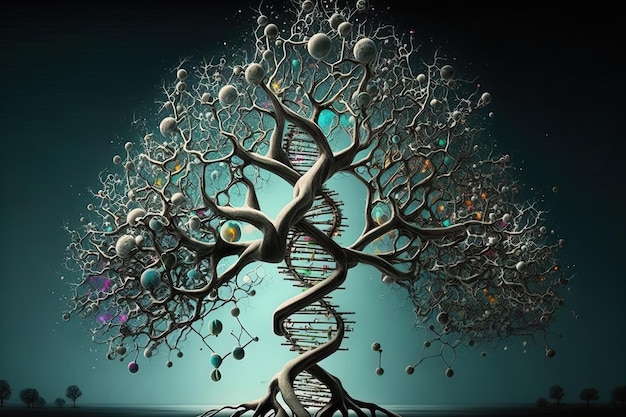 Foto albero con tronco a forma di elica del dna generato dall'ia