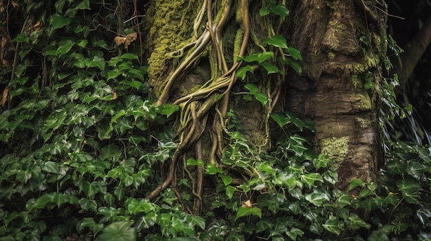 A tree with vines growing on it