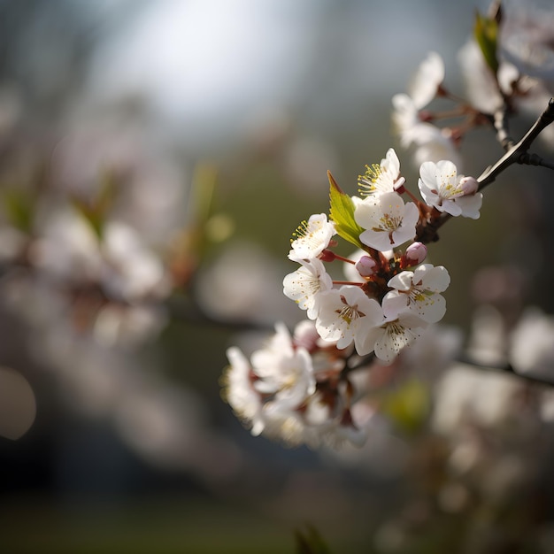 A tree with white flowers and green leaves on it