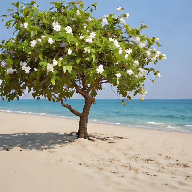 Photo a tree with white flowers on it is in the sand