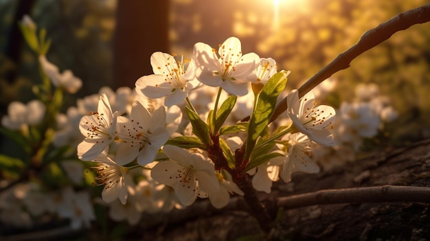 A tree with white flowers in the sun