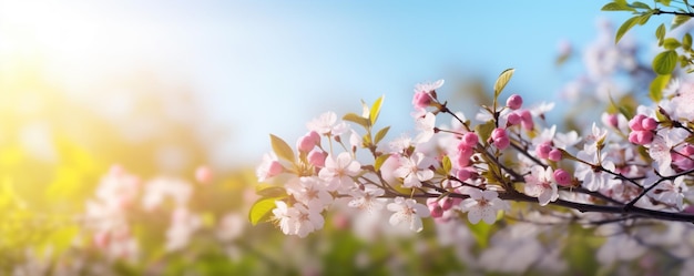 a tree with white and pink flowers in the sun