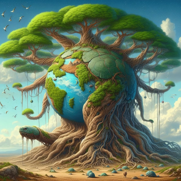 a tree with a world around it and the word world on it