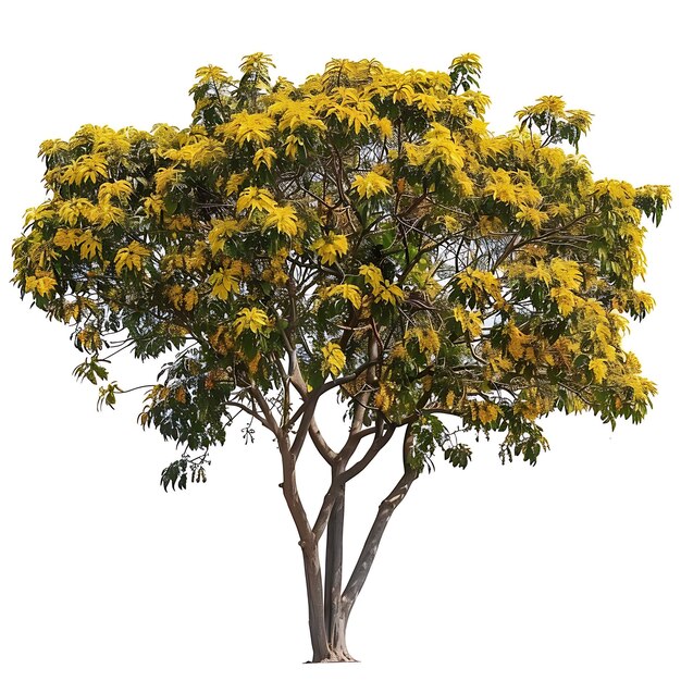 Photo a tree with yellow flowers on it and a white background
