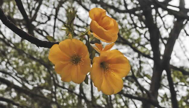 Photo a tree with yellow flowers that say  spring