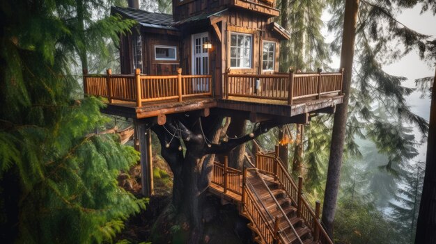 The treehouse exterior in the forest in Canada Generative AI image AIG30