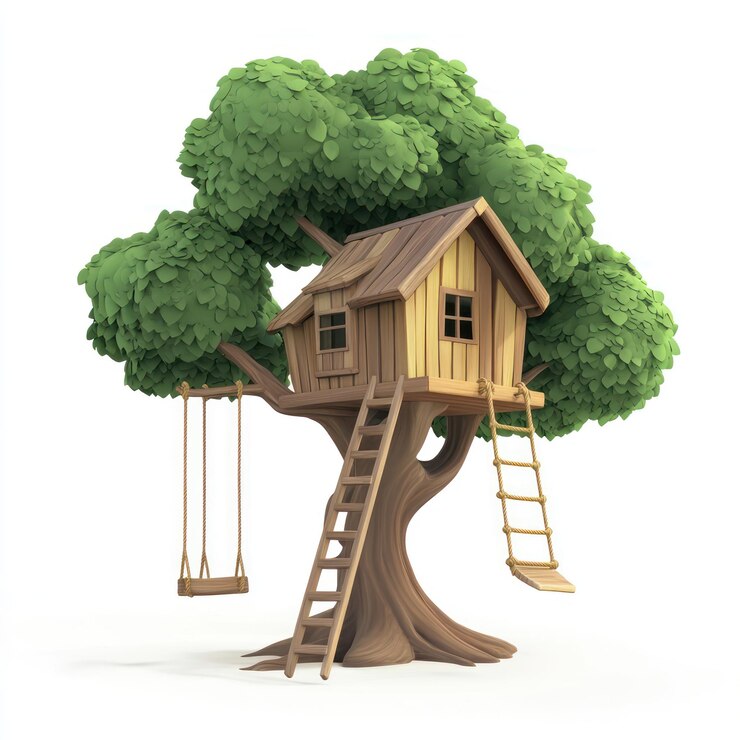 Photo treehouse with a wooden ladder and rope swing vector style art 3d illustration isolated on white background v 61 job id 9287a761d4e8462aa02f8eb4bdeb1be4