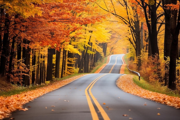 TreeLined Tranquility Scenic Country Road with a Splash of Color