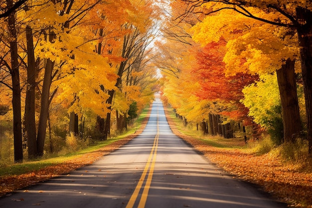 TreeLined Tranquility Scenic Countryside Road in Full Foliage