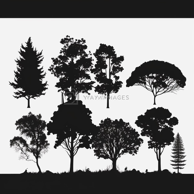 写真 樹木と森林のシルエットセットベクトル