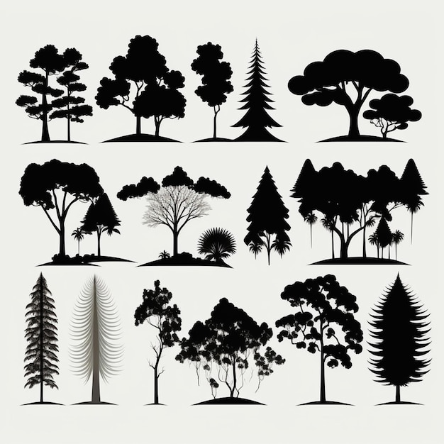 写真 樹木と森林のシルエットセットベクトル