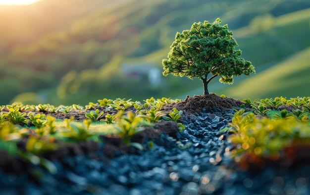 The trees are growing on the soil in the mountains