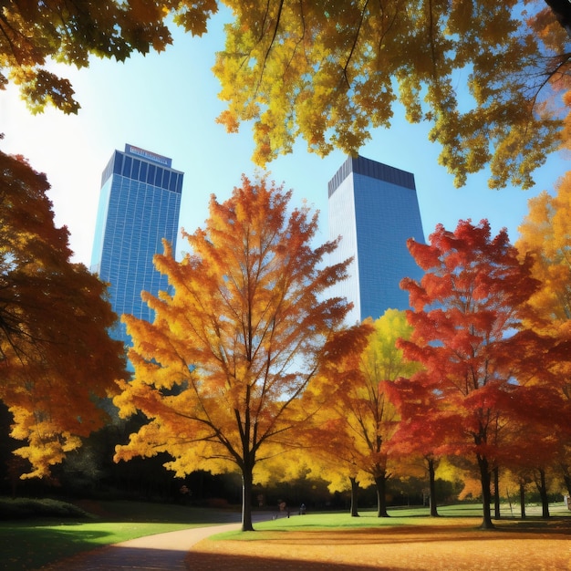 Trees in beautiful autumn with walkways