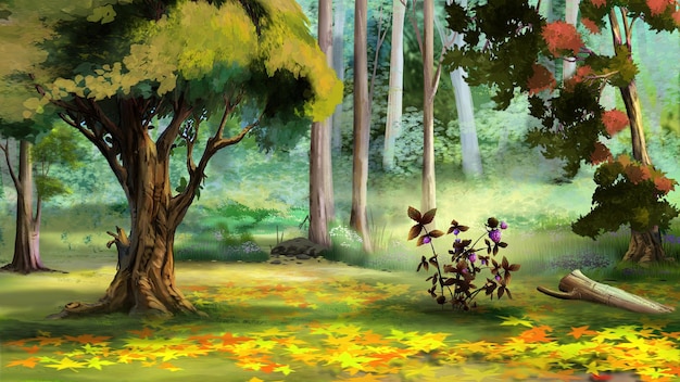 Деревья и кусты в лесу Иллюстрация