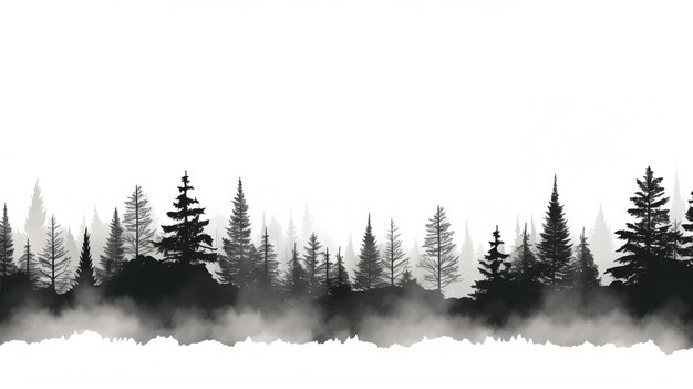 Photo trees in the fog are silhouetted against a white sky generative ai