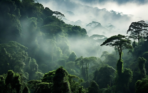魅力的な風景の木と霧 創造的なAI