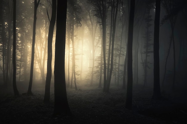 Trees in forest during foggy weather