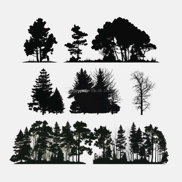 樹木と森林のシルエットセットベクトル