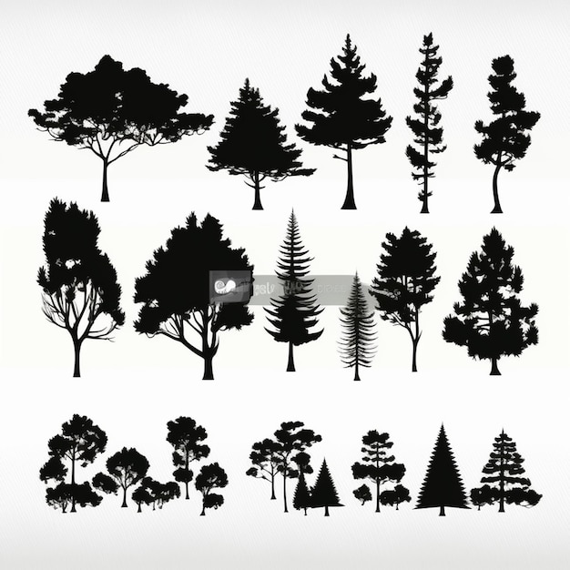 Photo trees and forest silhouettes set vector