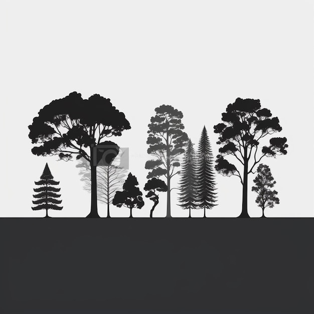 Photo trees and forest silhouettes set vector