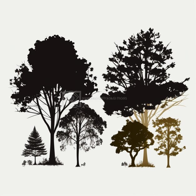 Photo trees and forest silhouettes set vector