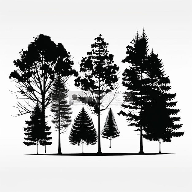 Photo trees and forest silhouettes set vector