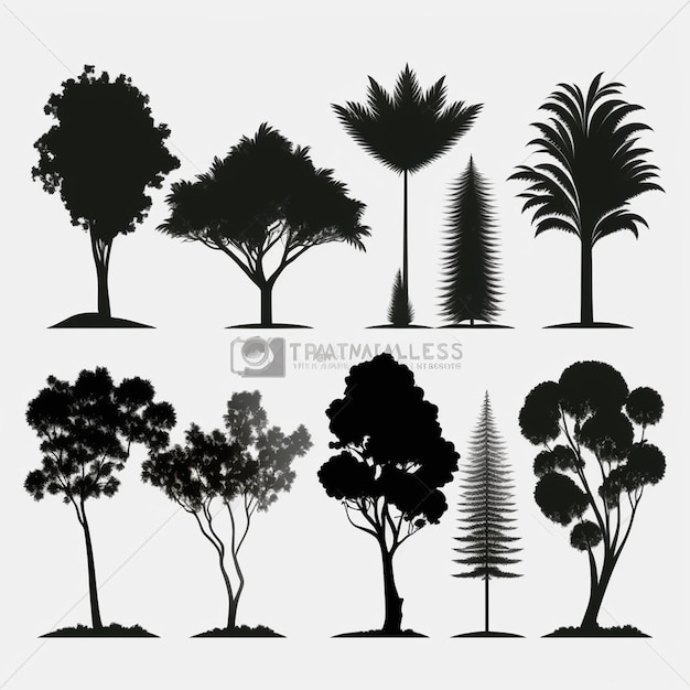 Trees and forest silhouettes set vector