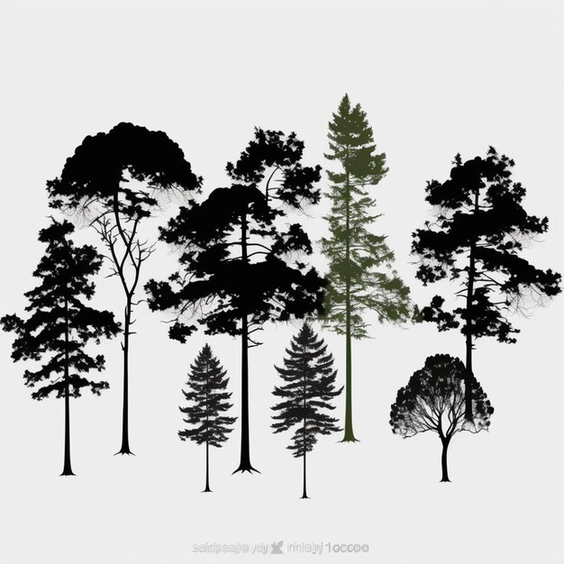 Photo trees and forest silhouettes set vector